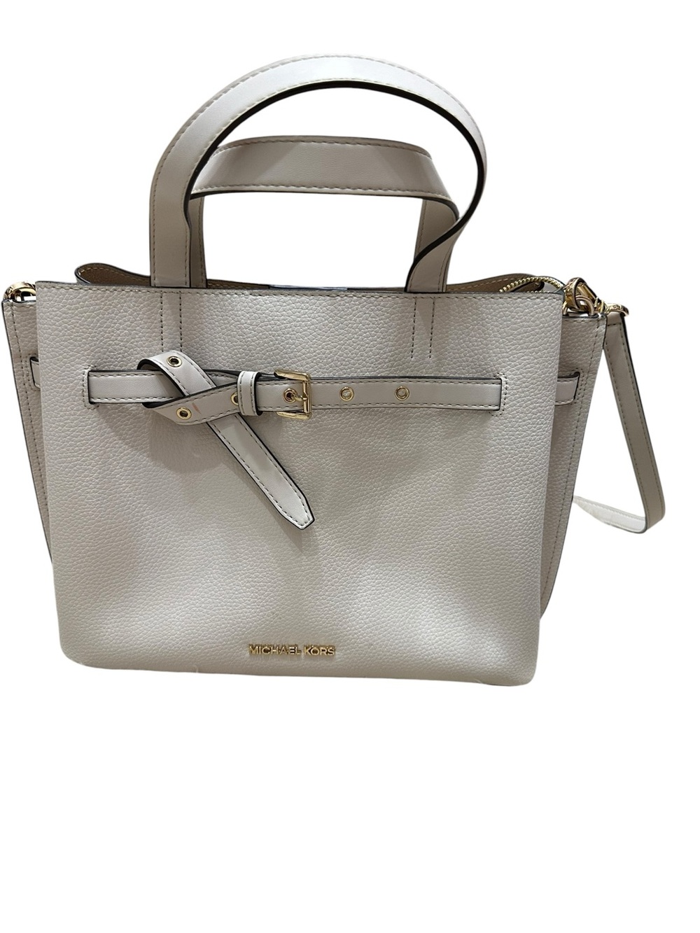Michael Kors Cream Leather Satchel with Gold-Tone Accents